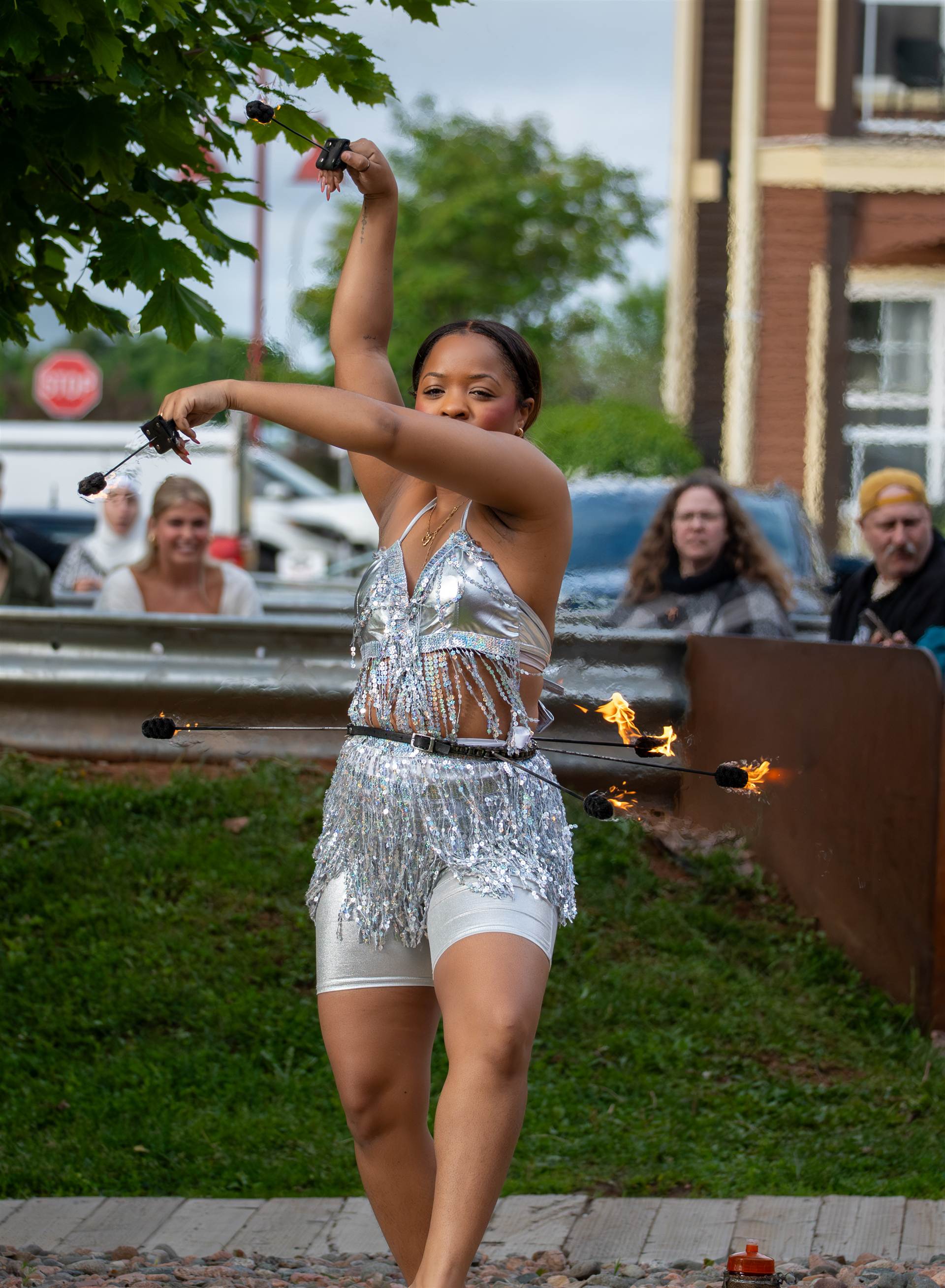 Fire breather performing on Kent Street entertainment district in Charlottetown PEI - Eastside Photography
