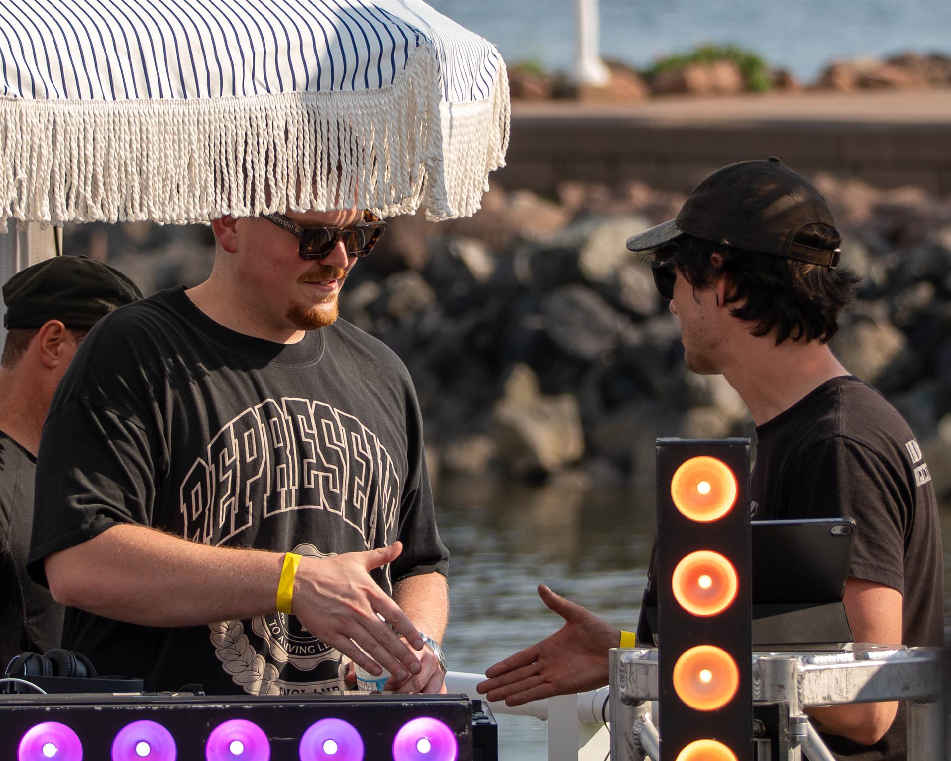 DJ at outdoor marina venue double-exposure long exposure portrait - Sundrift Sound Festival PEI